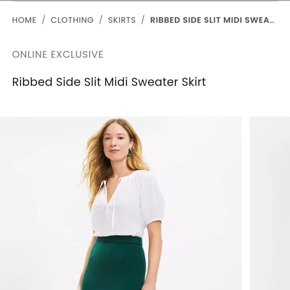 NWT LOFT Ribbed Side Slit Midi Sweater Skirt - Picture 2 of 4